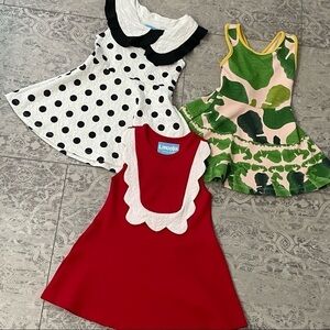 BUNDLE: 3 LANOOSH Boutique Girl’s Dresses Red, Polka Dot, Tropical Palm XS 4/5T